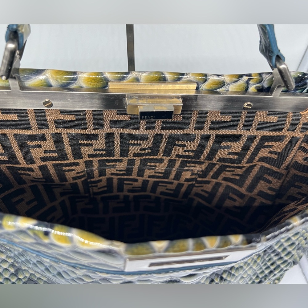 FENDI Peekaboo Iconic Watercolor Textured Snakeskin Embossed Leather Satchel Bag - Picture 16 of 17